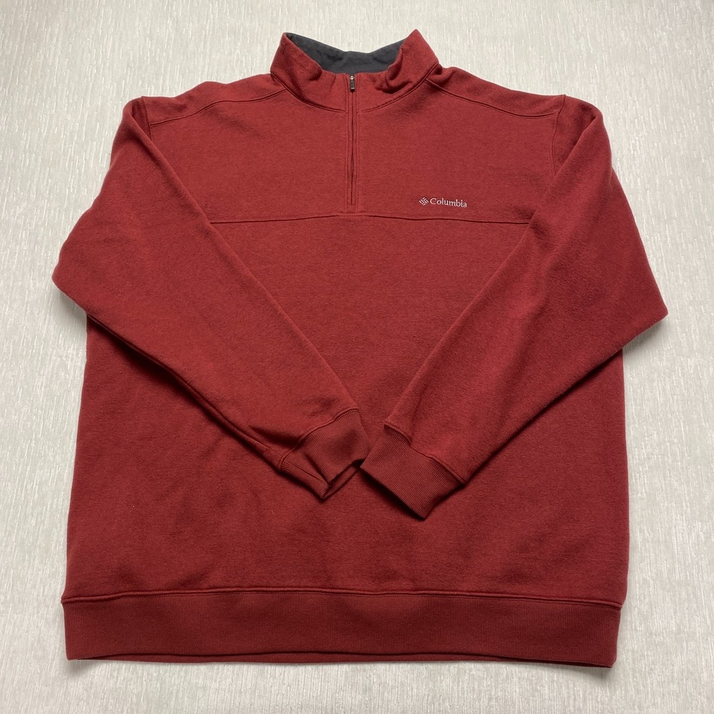 Columbia Hart Mountain II 1/4 Zip Sweatshirt Mens 2XL Red Fleece Lined Cotton